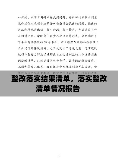 整改落實結果清單，落實整改清單情況報告 