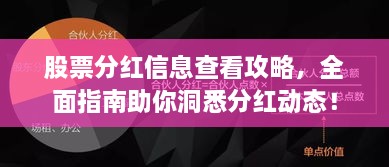 股票分紅信息查看攻略，全面指南助你洞悉分紅動態(tài)！