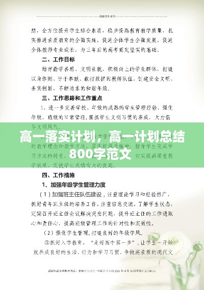 高一落實(shí)計(jì)劃，高一計(jì)劃總結(jié)800字范文 