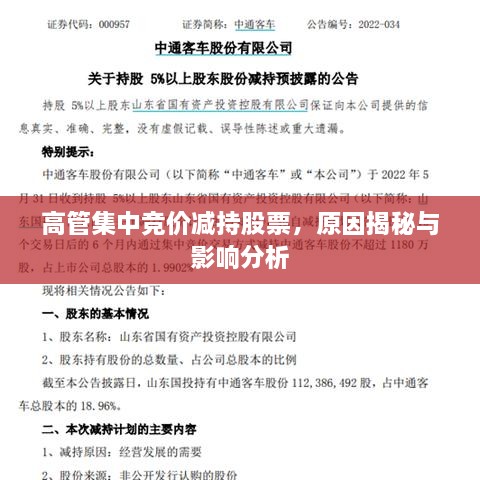 高管集中競價(jià)減持股票，原因揭秘與影響分析
