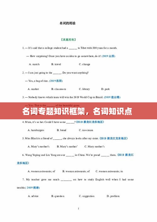 名詞專題知識(shí)框架，名詞知識(shí)點(diǎn) 
