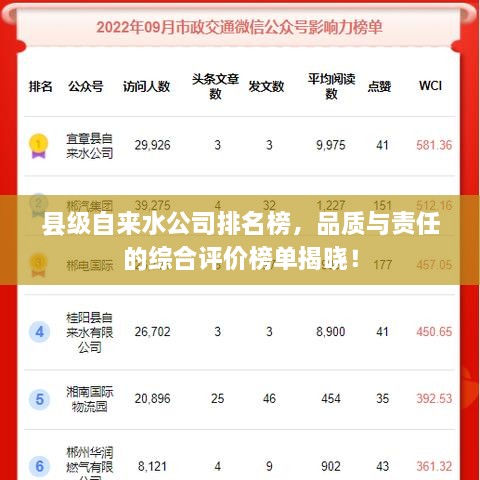 縣級(jí)自來(lái)水公司排名榜，品質(zhì)與責(zé)任的綜合評(píng)價(jià)榜單揭曉！