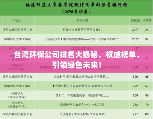 臺灣環(huán)保公司排名大揭秘，權(quán)威榜單，引領(lǐng)綠色未來！