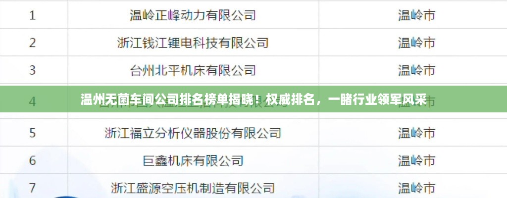 溫州無菌車間公司排名榜單揭曉！權(quán)威排名，一睹行業(yè)領(lǐng)軍風(fēng)采